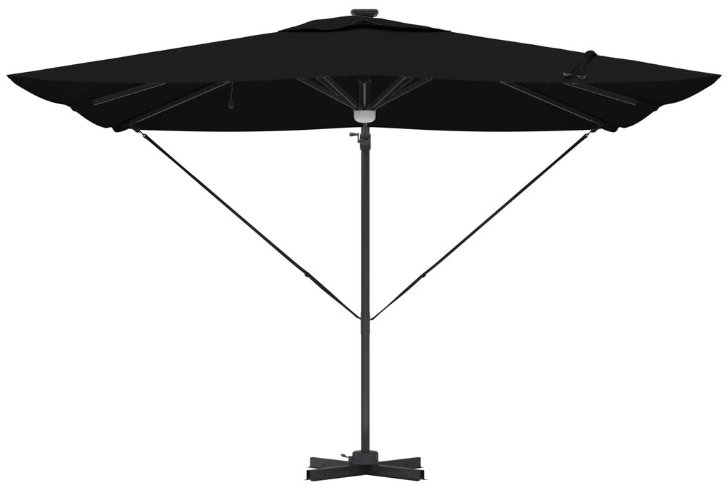 Guarda-Sol Cantilever Roma com LEDs Preto 286x285x270 cm Alumínio