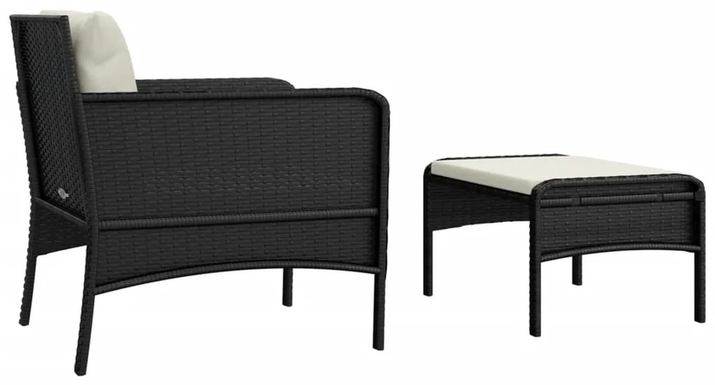 2 pcs conjunto lounge de jardim c/ almofadões vime PE preto
