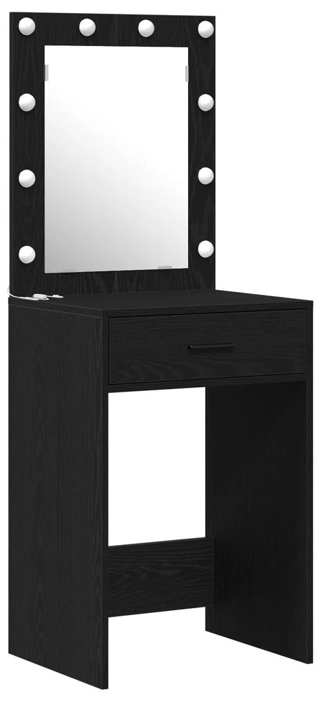 Conjunto de Mesa de Toucador 2 Peças com LED de Carvalho Preto Engenha