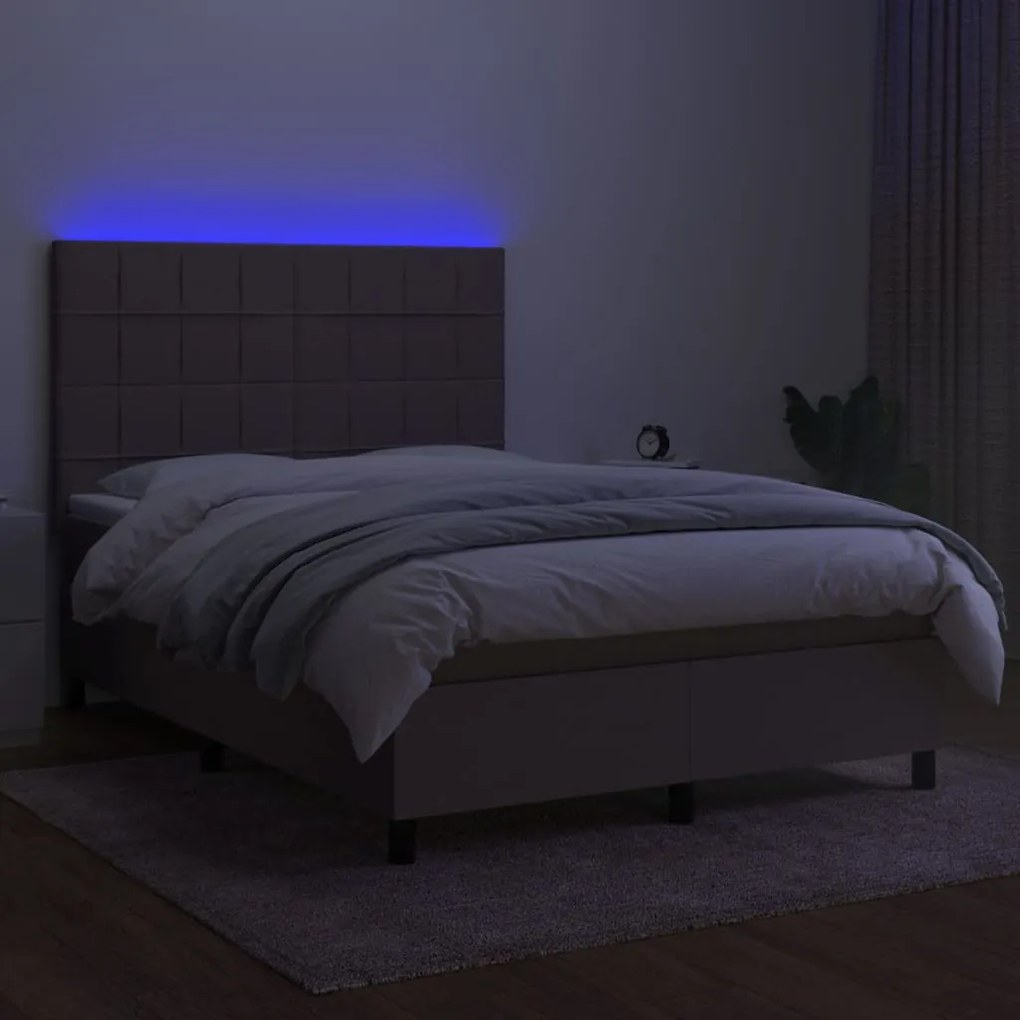 Cama box spring colchão/LED 140x200 cm tecido cinza-acastanhado