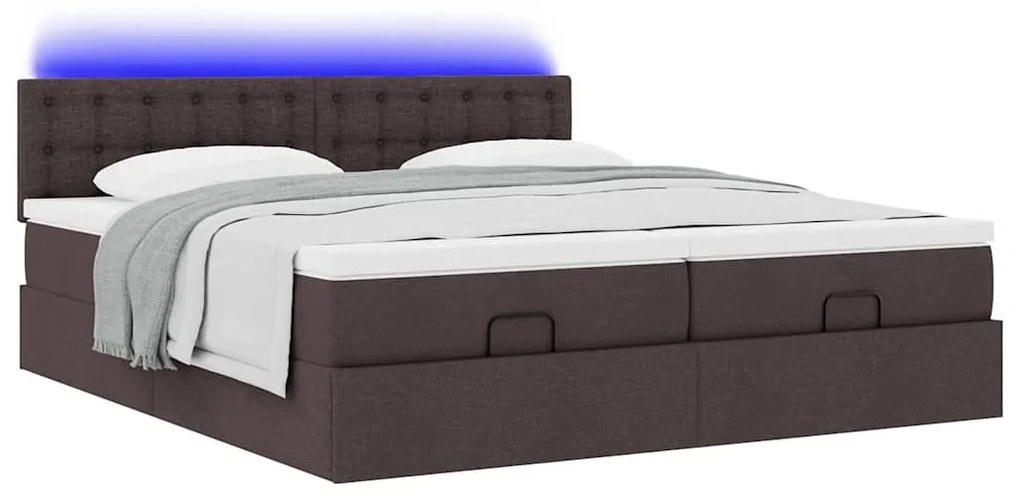 Estrutura de cama otomana com colchões tecido castanho escuro