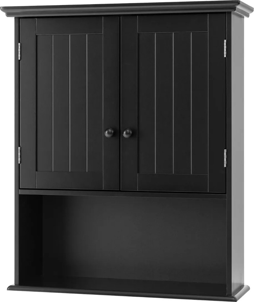 Armario de parede para casa de banho com 2 portas Prateleira regulável em altura 60 x 20 x 70,5 cm Preto