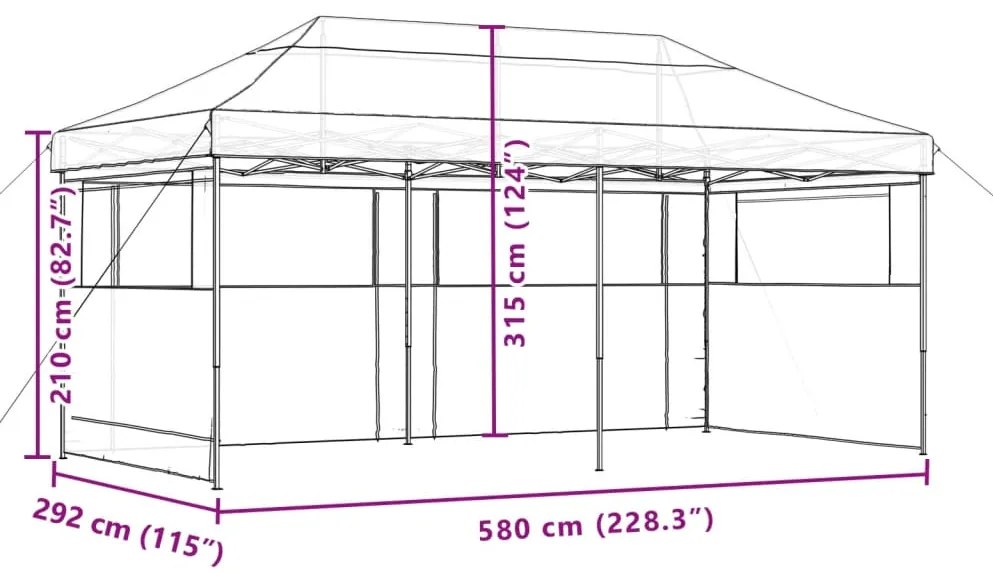 Tenda para festas pop-up dobrável c/ 3 paredes laterais laranja