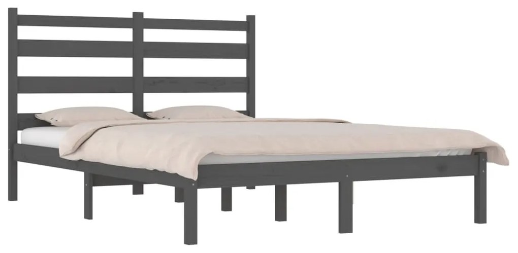 Estrutura de cama casal 135x190 cm pinho maciço cinza