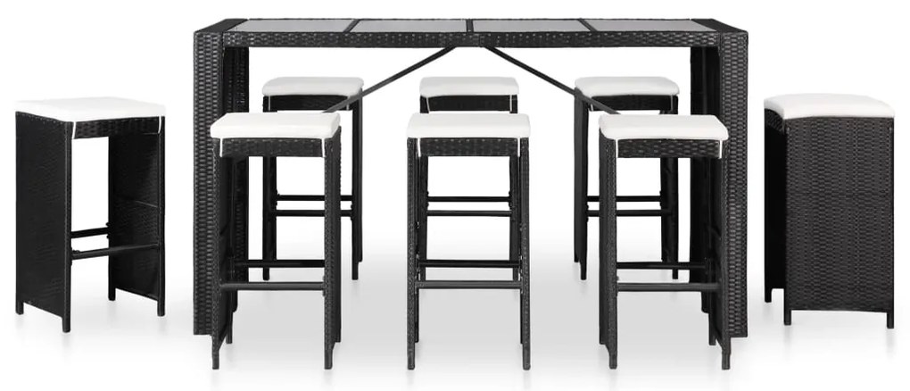 Conjunto de jantar para exterior 9 pcs vime PE preto