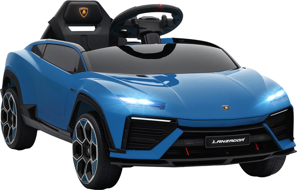 AIYAPLAY Carro Elétrico para Crianças 12V com Motor Duplo Rodas com Suspensão Faróis Música USB 101,5x49x43 cm Azul | Aosom Portugal