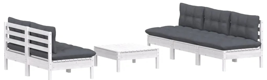 6 pcs conj. lounge de jardim com almofadões antracite pinho