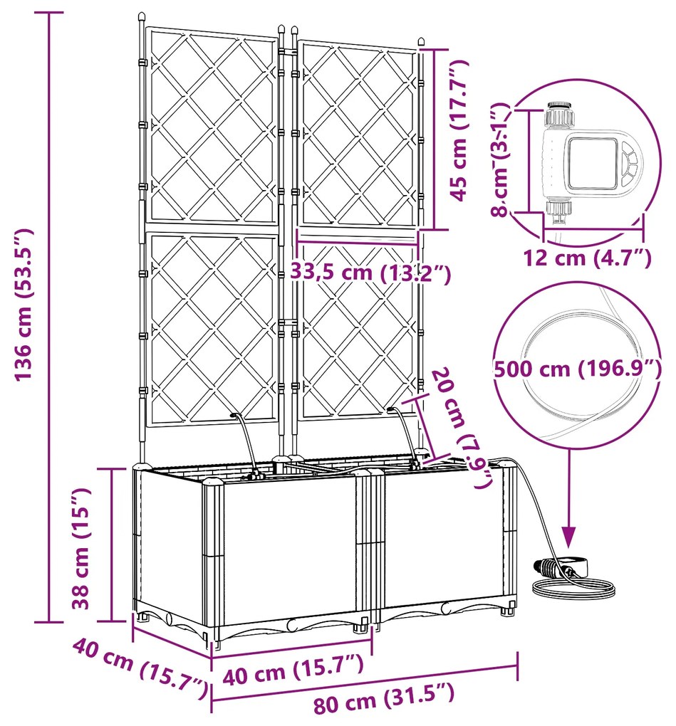 Vasos de Jardim com Sistema de Irrigação 2 pcs Cinzento-claro