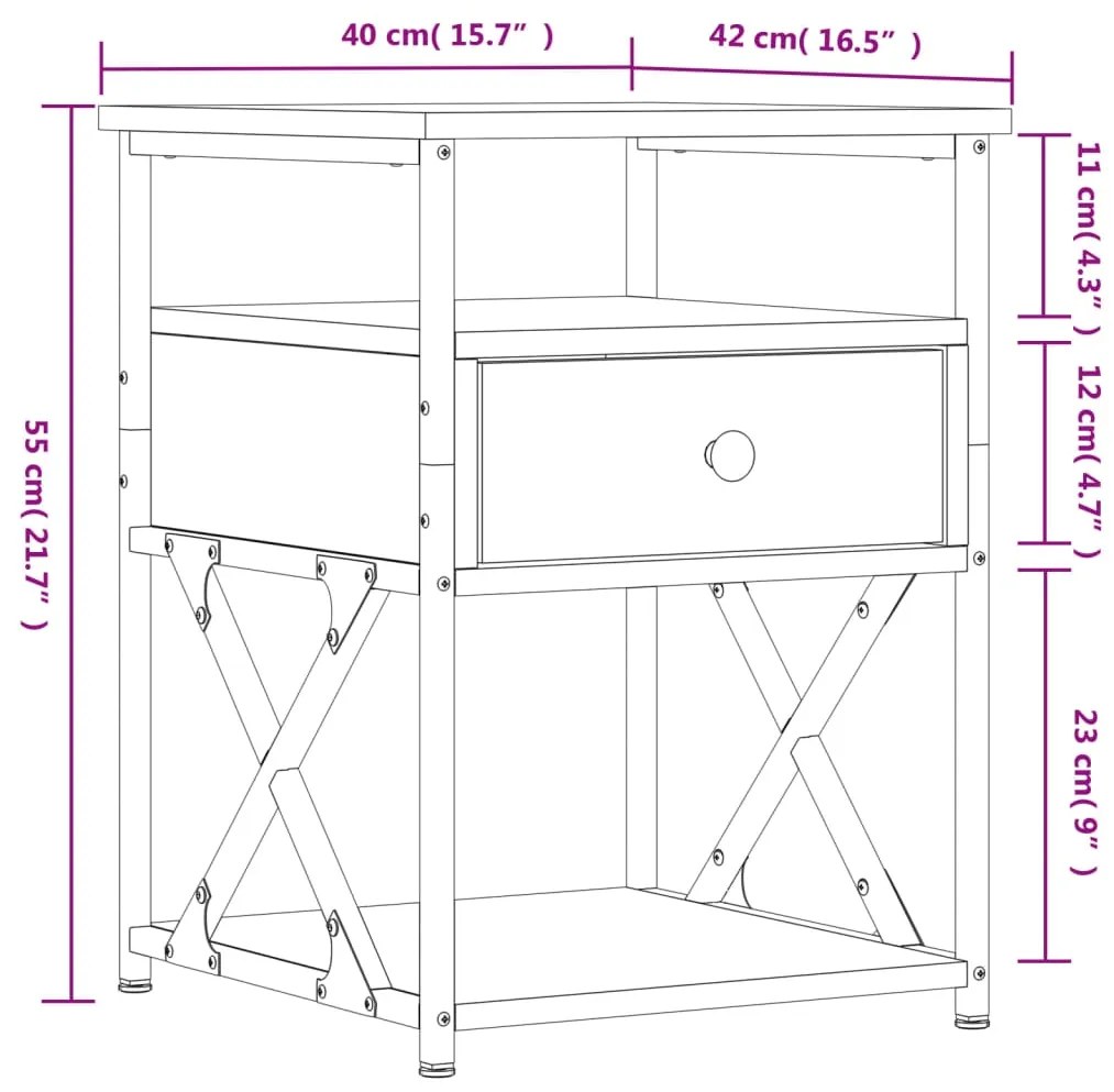 Mesa de cabeceira 40x42x55 cm derivados madeira sonoma cinza