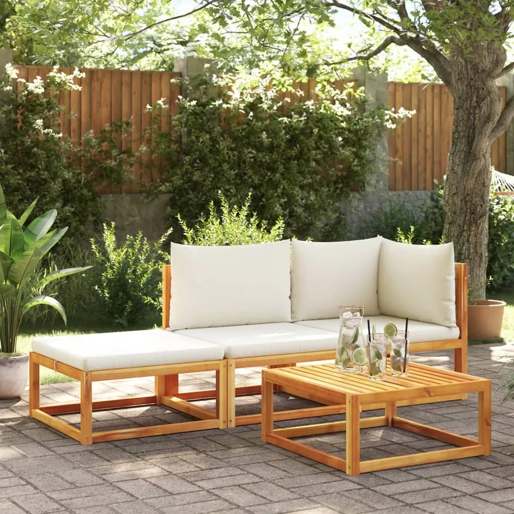 vidaXL 3 pcs conjunto de sofás de jardim com almofadões acácia maciça