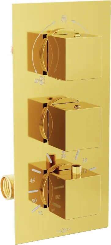 Mexen Cube misturadora termostática de banheira-duche de 3 saídas, dourada - 77503-50
