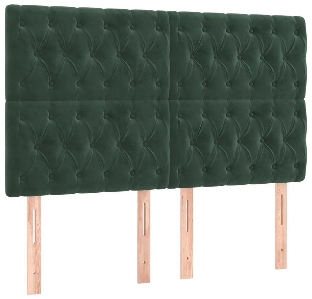 Cama box spring c/ colchão/LED 140x190 cm veludo verde-escuro