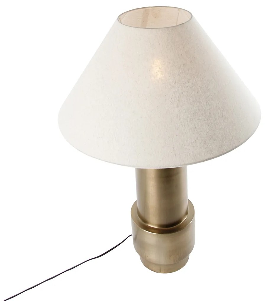 Candeeiro de mesa bronze com abajur em tecido bege 55 cm - Bruut Art Deco