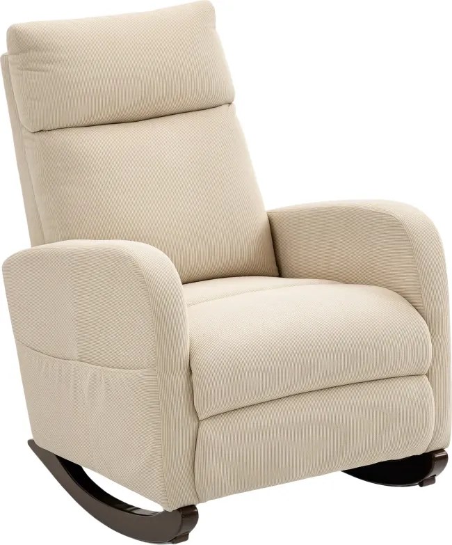 Cadeira de Baloiço de Veludo com Encosto Alto Pés de Madeira Bolsos Apoios de Braços Estilo Moderno 67x94x105 cm Bege