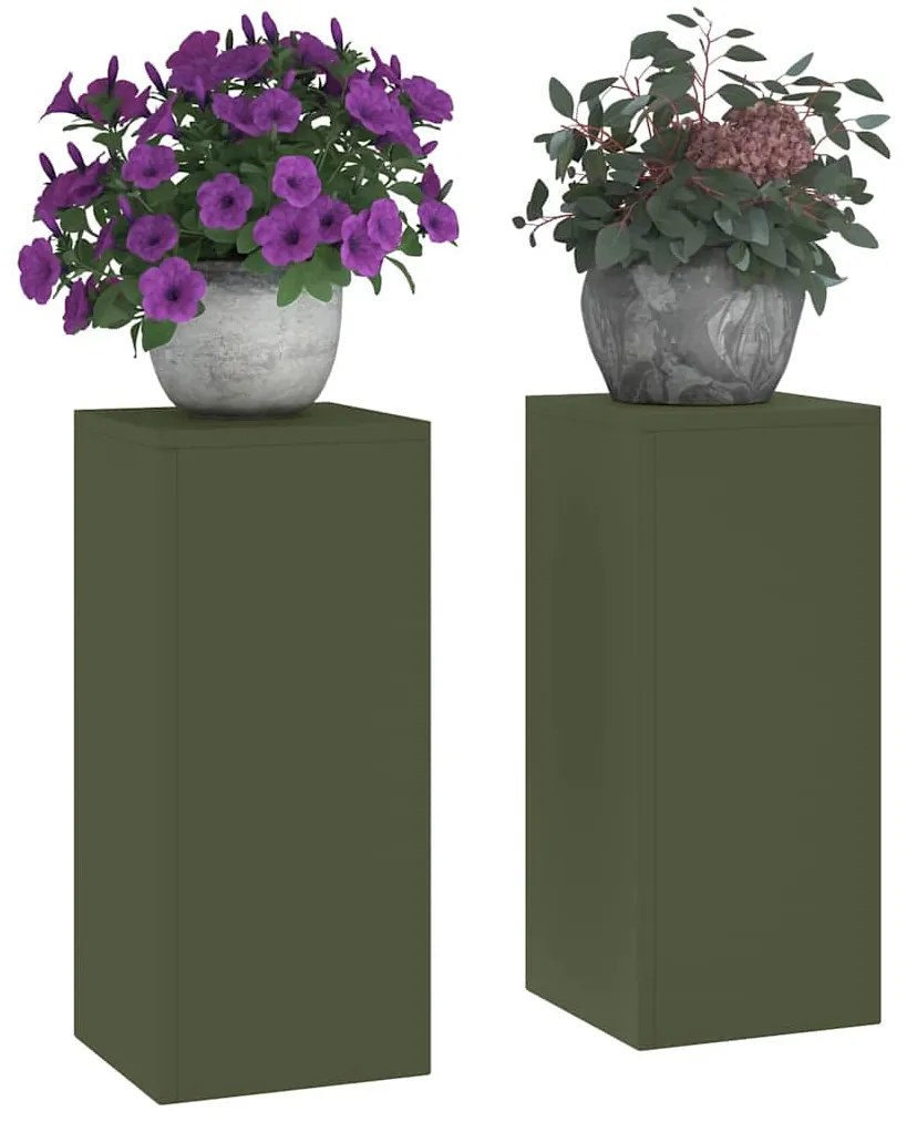Suportes para Plantas Pilar 2 pcs Verde-Azeitona 24x24x55 cm Aço