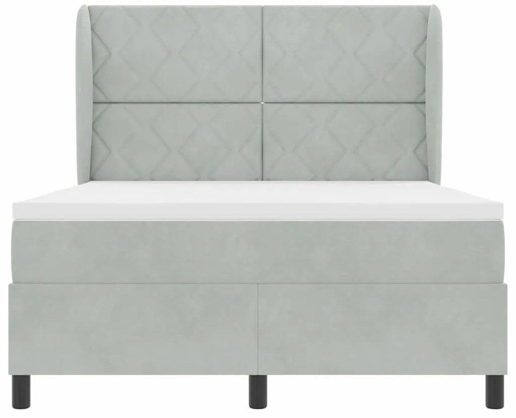 Cama com estrado e colchão cinza claro 140 x 200 cm em veludo