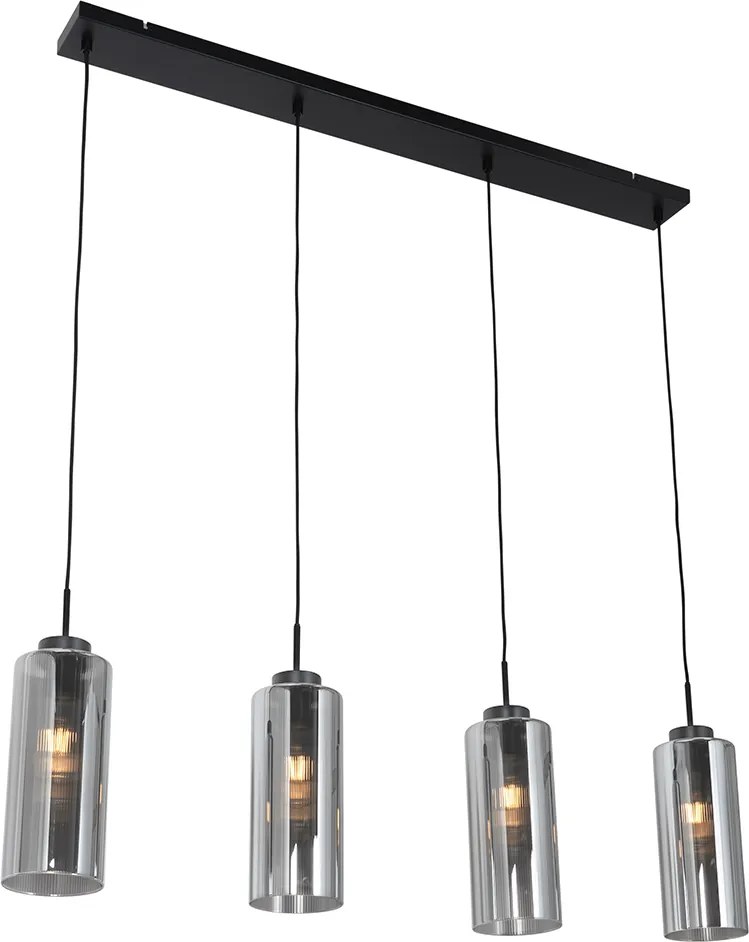 Candeeiro de suspensão Art Deco preto com vidro fumê 4 luzes - Laura