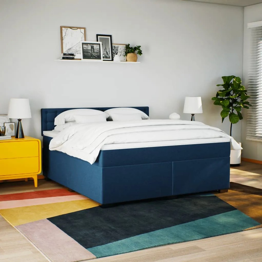 Cama com molas/colchão 180x200 cm tecido azul
