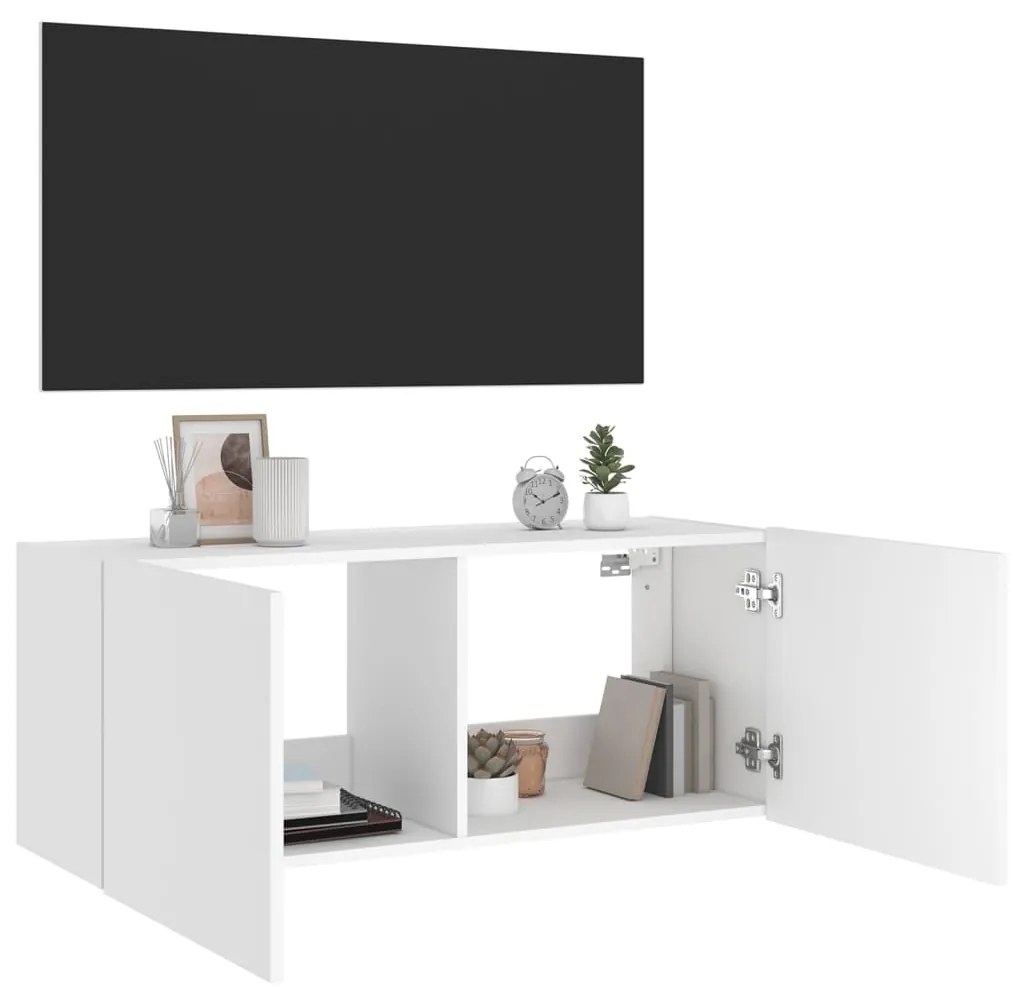 Móvel de parede para TV com luzes LED 100x35x41 cm branco