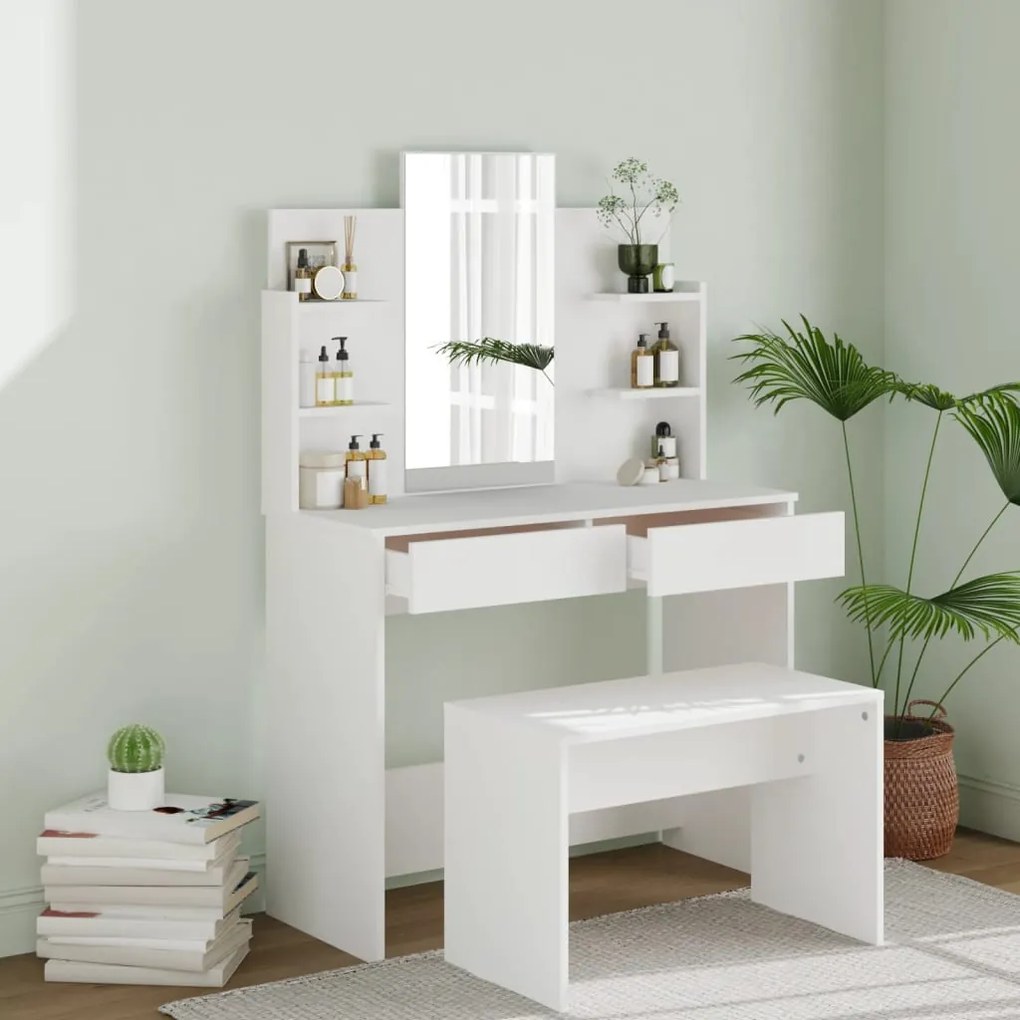 3114155 vidaXL Conjunto toucador 96x40x142 cm branco
