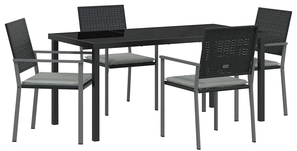 Conjunto de Jantar de Jardim com 5 Peças e Almofadas - Preto - Rattan