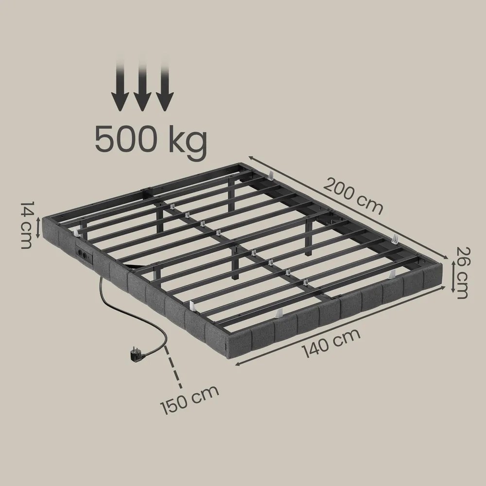 Estrutura de cama 140 x 200 cm, com iluminação LED, base de cama  (COLCHÃO NÃO INCLUIDO) Cinza