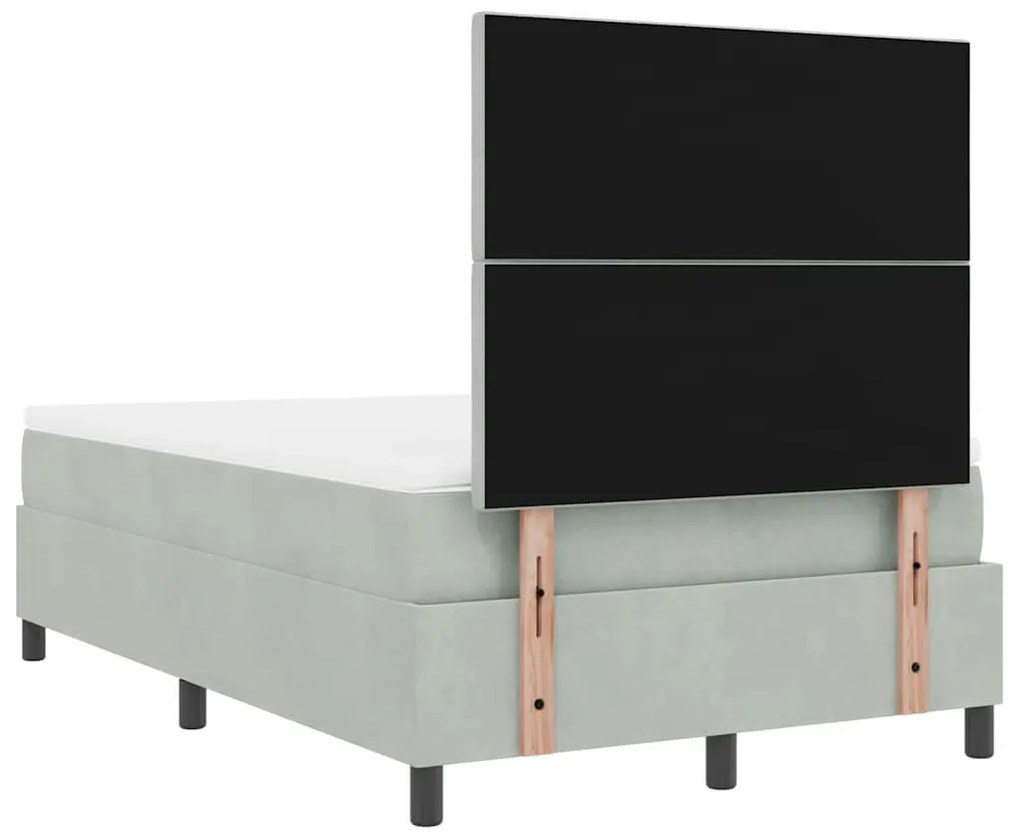 Cama Box Spring com Colchão Cinzento Claro Pequeno Duplo em Veludo