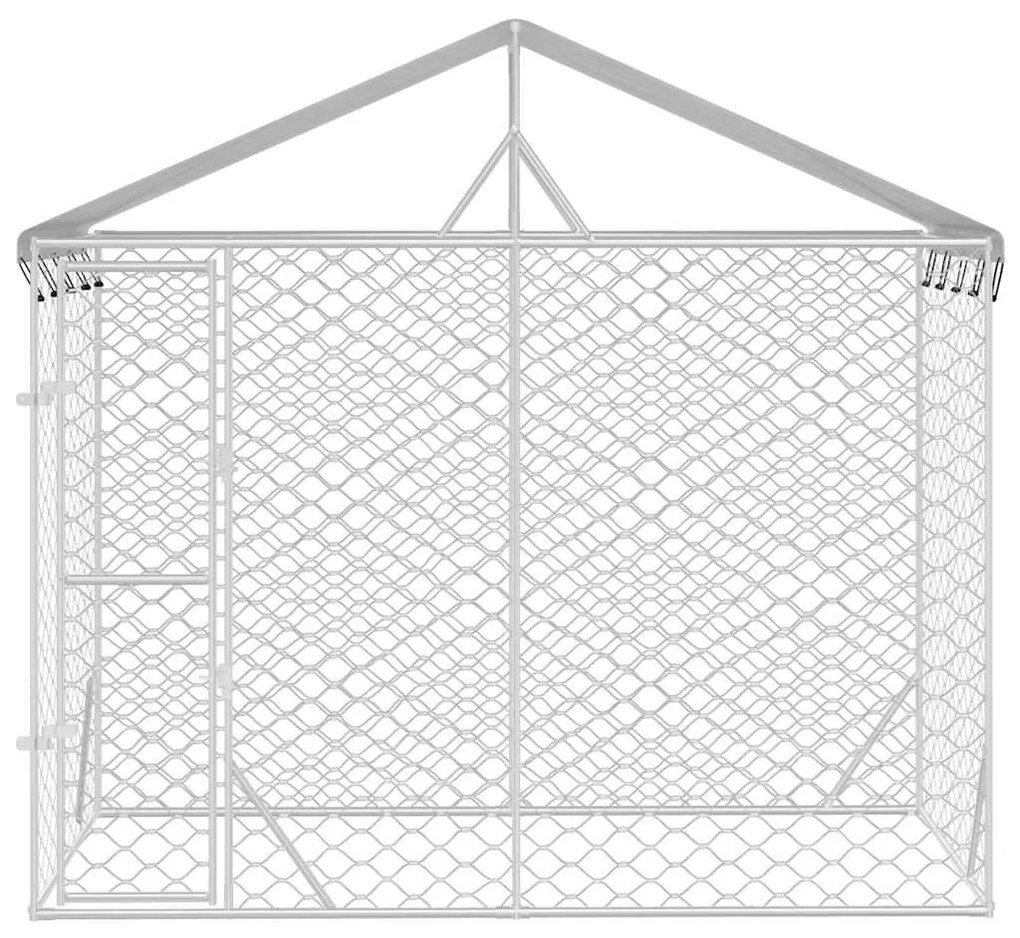 Canil de exterior com teto 3x1,5x2,5 m aço galvanizado prateado
