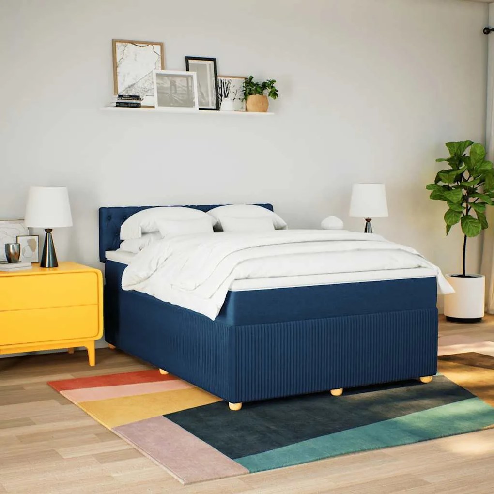 Cama com molas/colchão 140x200 cm tecido azul
