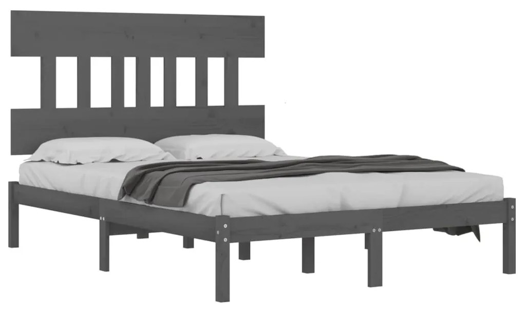 Estrutura de cama king 150x200 cm madeira maciça cinzento