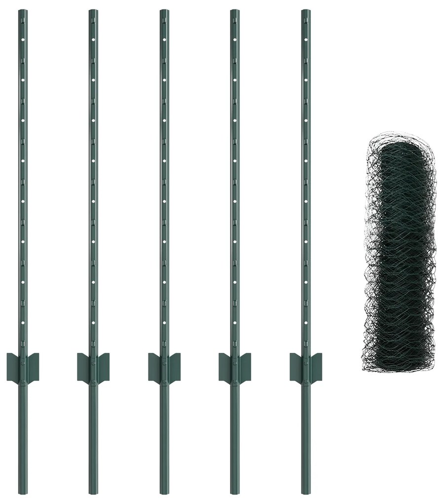 Postes para Cerca 5 pcs U-Channel Verde 80 cm Aço