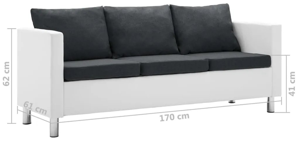 Sofá de 3 lugares em couro artificial branco e cinzento escuro