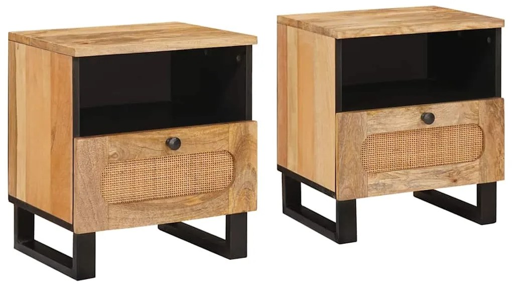 vidaXL Armário de Cabeceira com gaveta 2 pcs Natural 40 x 33 x 46 cm