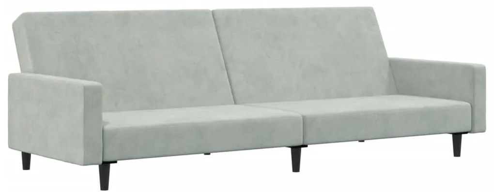 Sofá-cama 2 lugares c/ apoio de pés veludo cinzento-claro