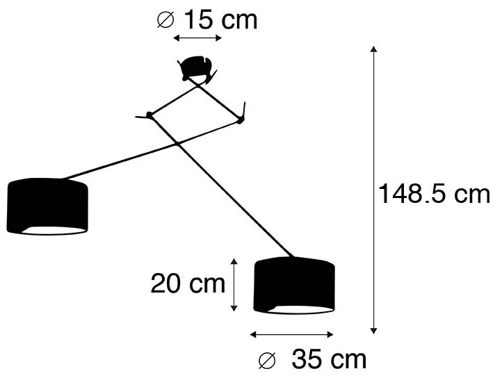 Candeeiro de suspensão preto com abajur 35 cm verde ajustável - Blitz II Moderno