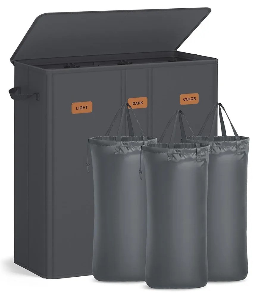 Cesto para roupa suja com três compartimentos (160L) 64 x 33 x 75 cm Cinzento