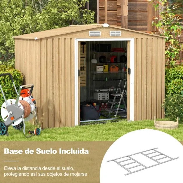 Abrigo jardim com base de fundação (SEM PISO) em metal galvanizado 259 x 196 x 184 cm Castanho