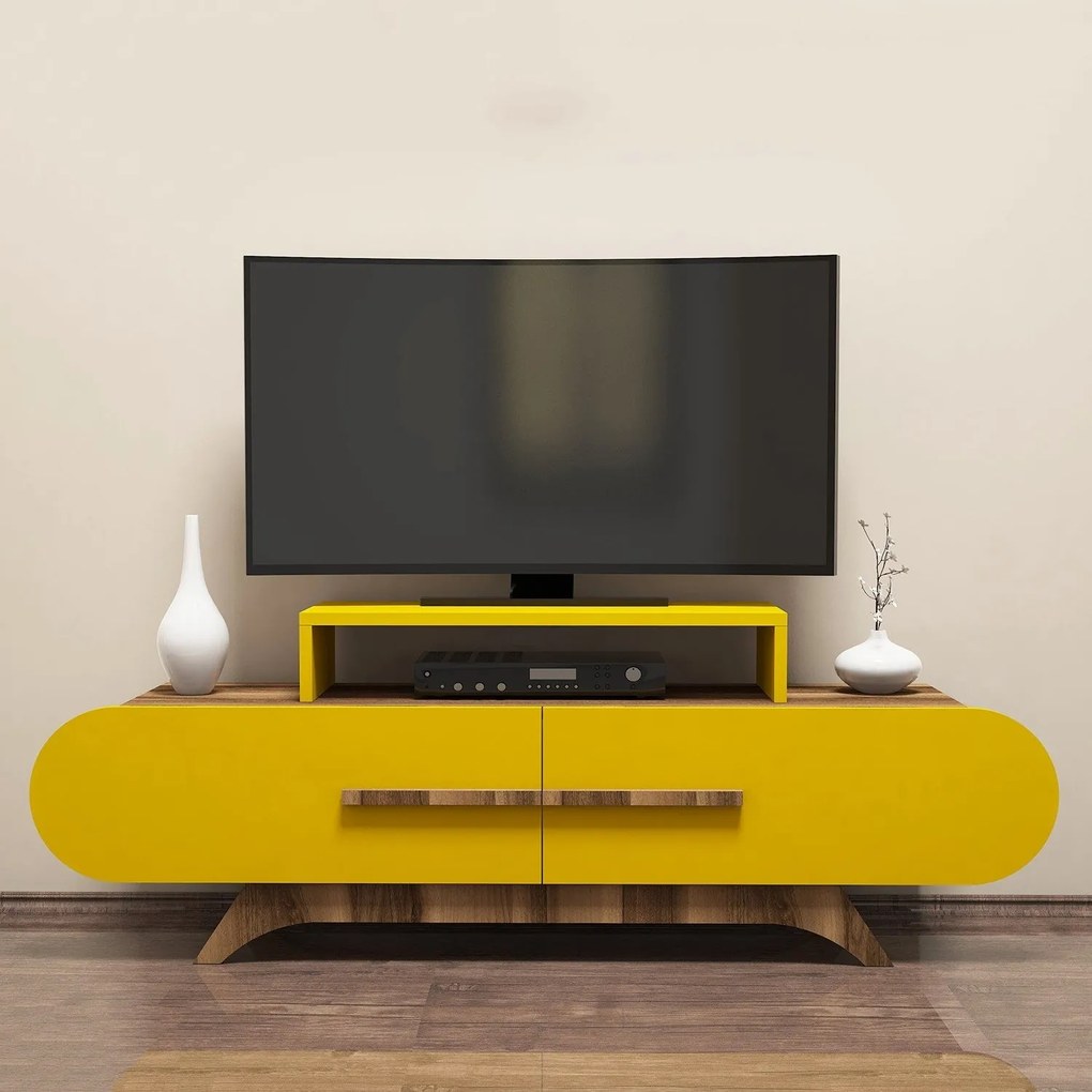 Móvel para TV Rose – Nogueira e Amarelo – 145x49,8x36,8 cm