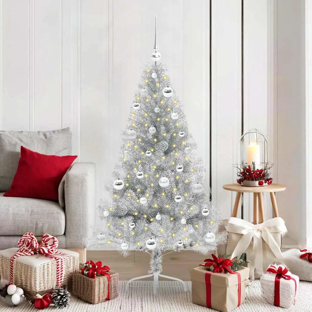 vidaXL Árvore de Natal Artificial Pré-iluminada Prateado 150 cm PET