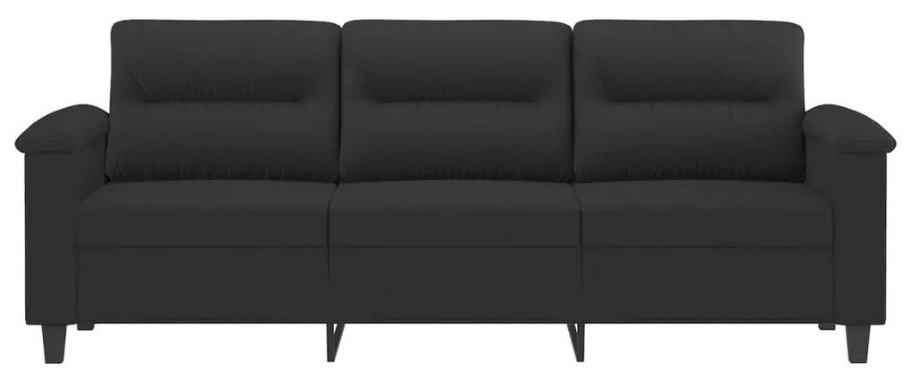 Sofá de 3 lugares 180 cm tecido de microfibra preto