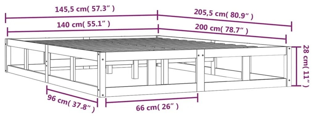 Estrutura de cama 140x200 madeira maciça branco