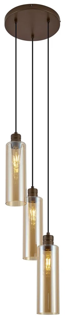 Candeeiro suspenso Hotel Chic bronze escuro com vidro âmbar 3 luzes - Stavelot