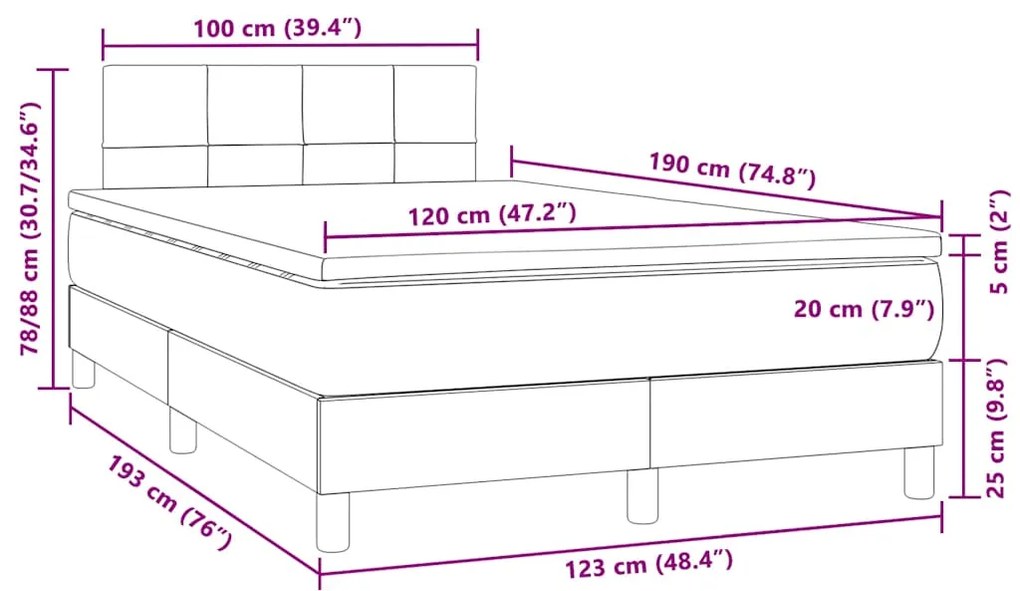 Cama box spring c/ colchão luzes e LED 120x190 cm veludo rosa