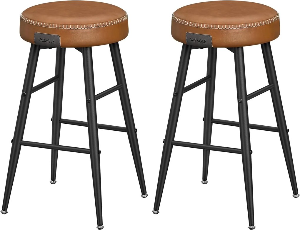 Bancos de bar VASAGLE Echo Collection ULBC080K01, conjunto de 2, bancos de cozinha, bancos de café da manhã, couro sintético costurado, 62 cm de altura, bar doméstico, sala de jantar, fácil montagem, marrom caramelo