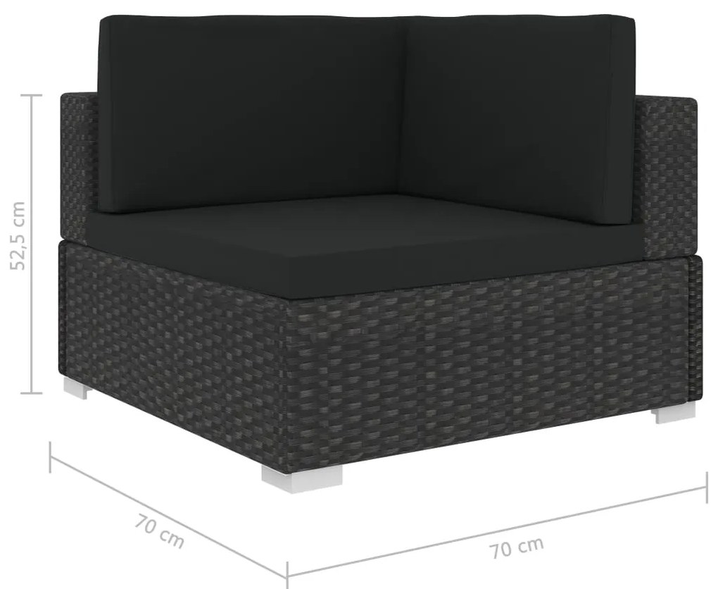 6 pcs conjunto lounge de jardim c/ almofadões vime PE preto
