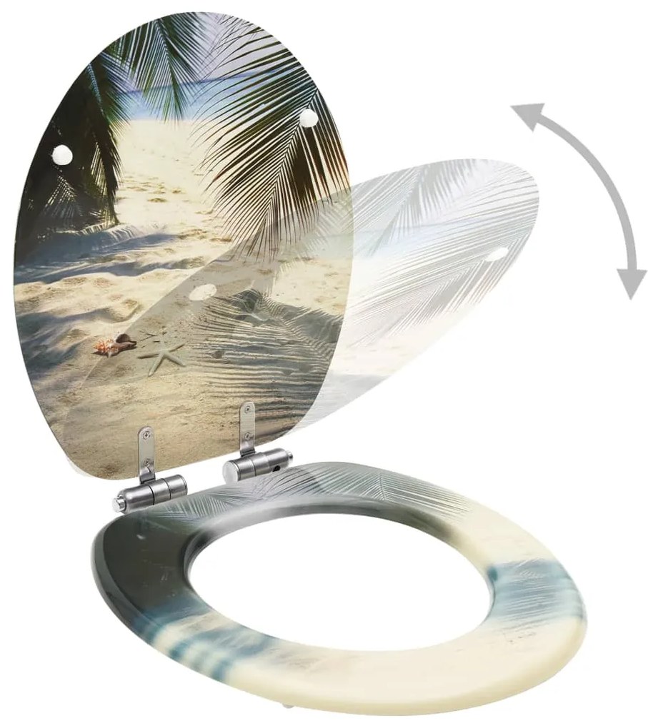 Assentos sanita com tampas fecho suave 2 pcs MDF design praia
