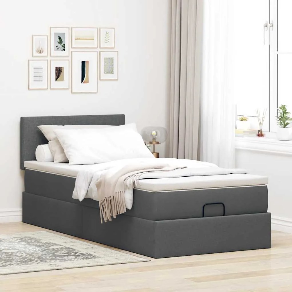 Cama otomana com colchão 90x200 cm tecido cinzento escuro