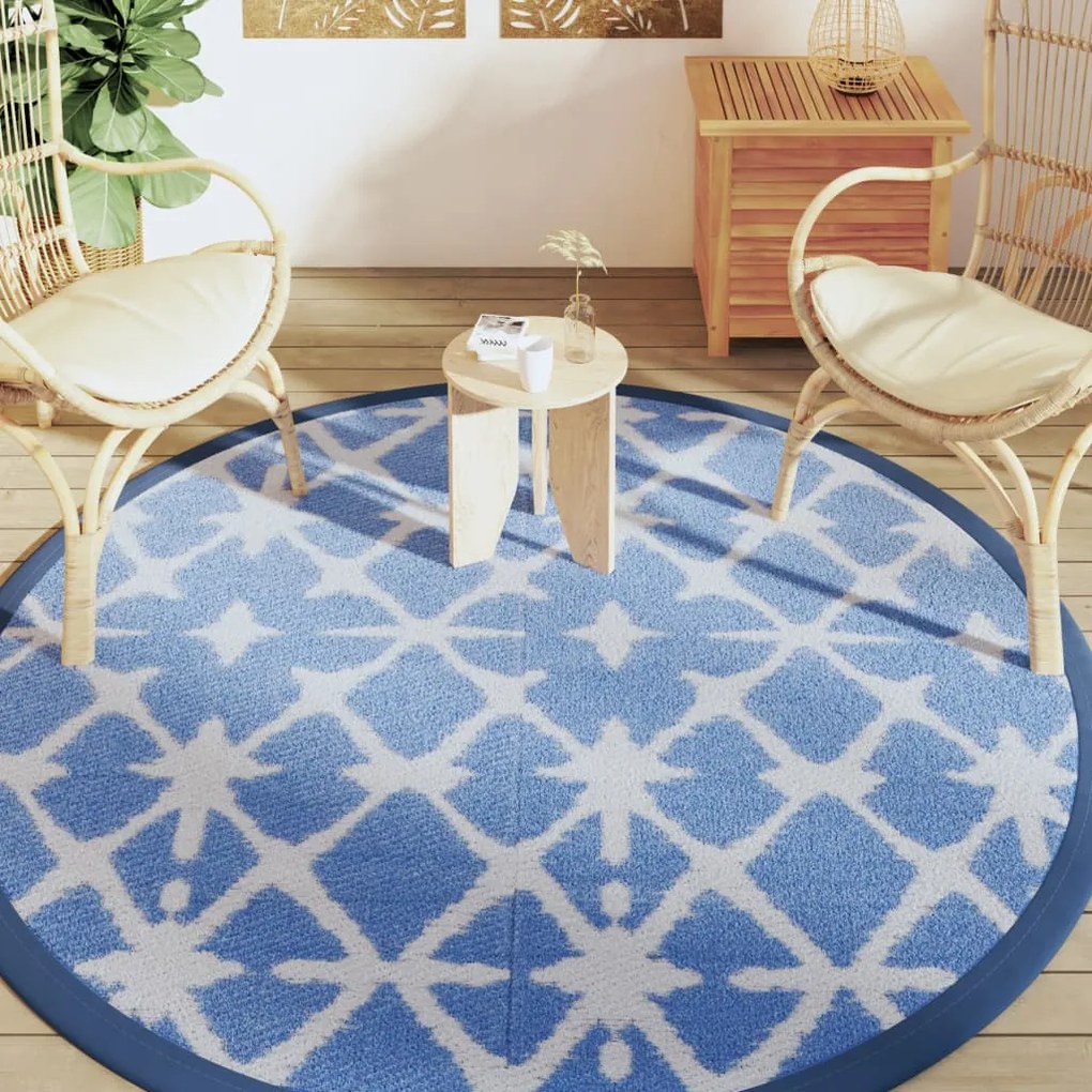 Tapete de exterior Ø200 cm ARAKIL PP azul e branco