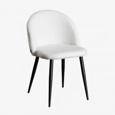 Pack De 4 Cadeiras De Jantar Em Tecido De Ovelha Kana Branco Marfim & Negro - Sklum