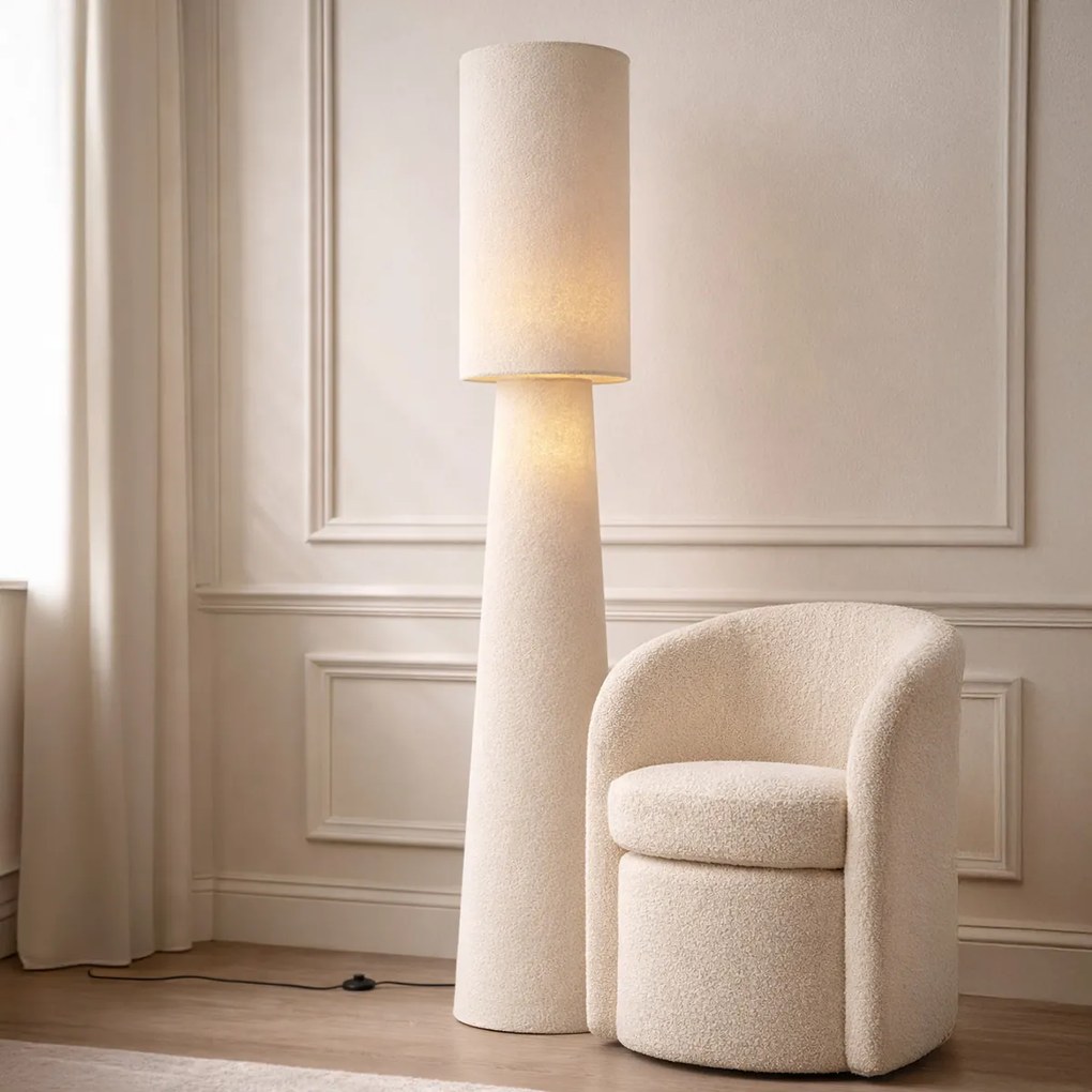 Candeeiro de pé Japandi bege tecido teddy 2-luzes - Trompet